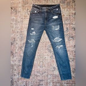 EXPRESS High Waisted Distressed Ankle Jeans (size 4R)